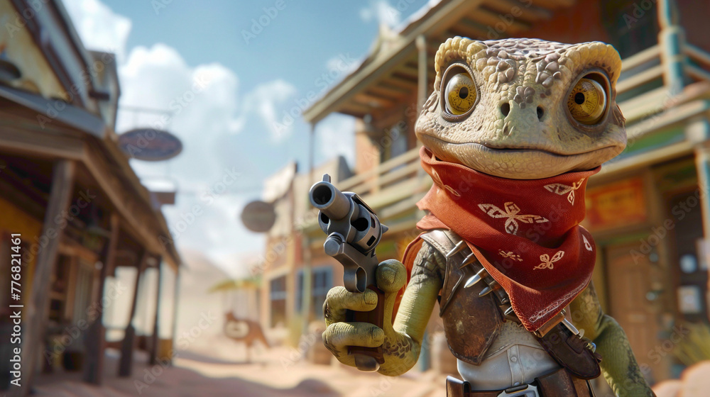 Cartoon portrait lizard in cowboy style. cute little cowboy dinosaur in vintage American village. Cartoon portrait lizard in cowboy style. cute little cowboy dinosaur in vintage American village.