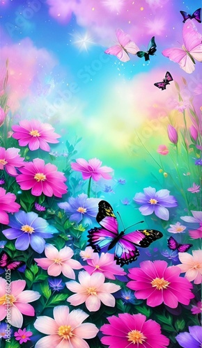 Flowers and butterflies background