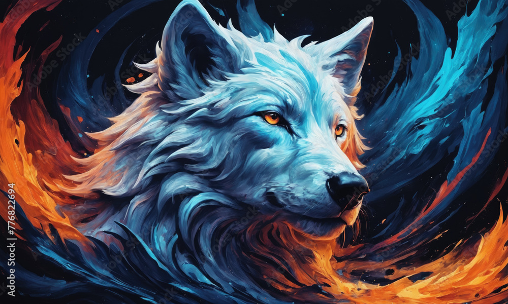 Fantasy Illustration of a wild animal wolf. Digital art style wallpaper background. Fantasy Illustration of a wild animal wolf. Digital art style wallpaper background.