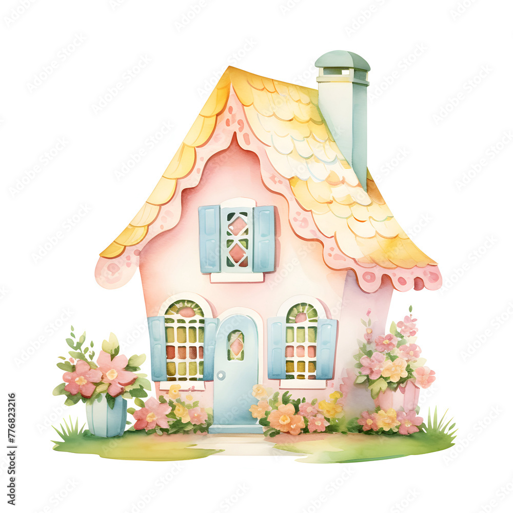 Minimal mini pastel drawing house clipart 