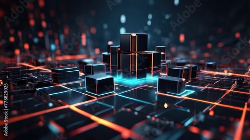 abstract lines and cubes rendering of technology background