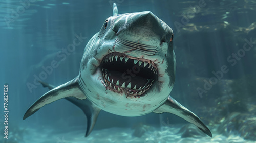 3D representation of a shark with mouth open