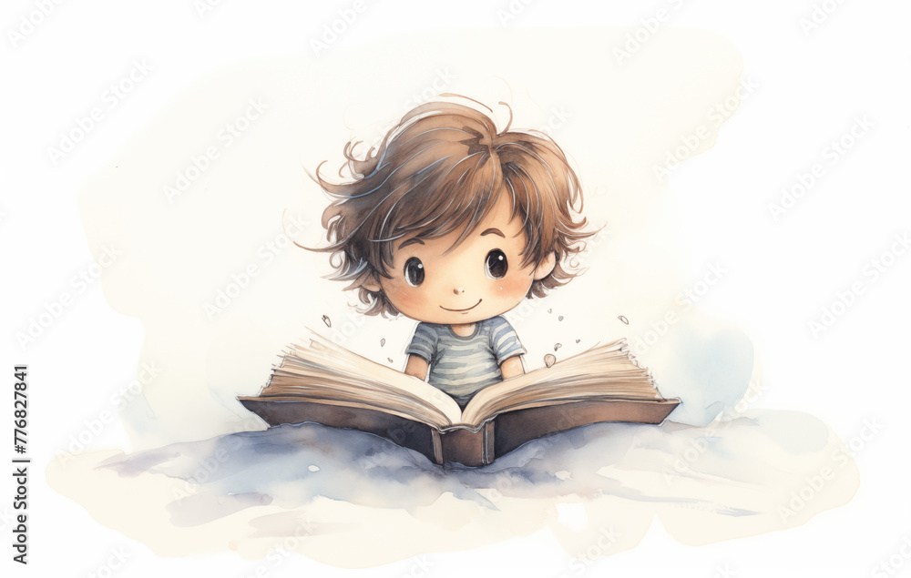 cute cartoon sitting and reading a book cute cartoon sitting and reading a book