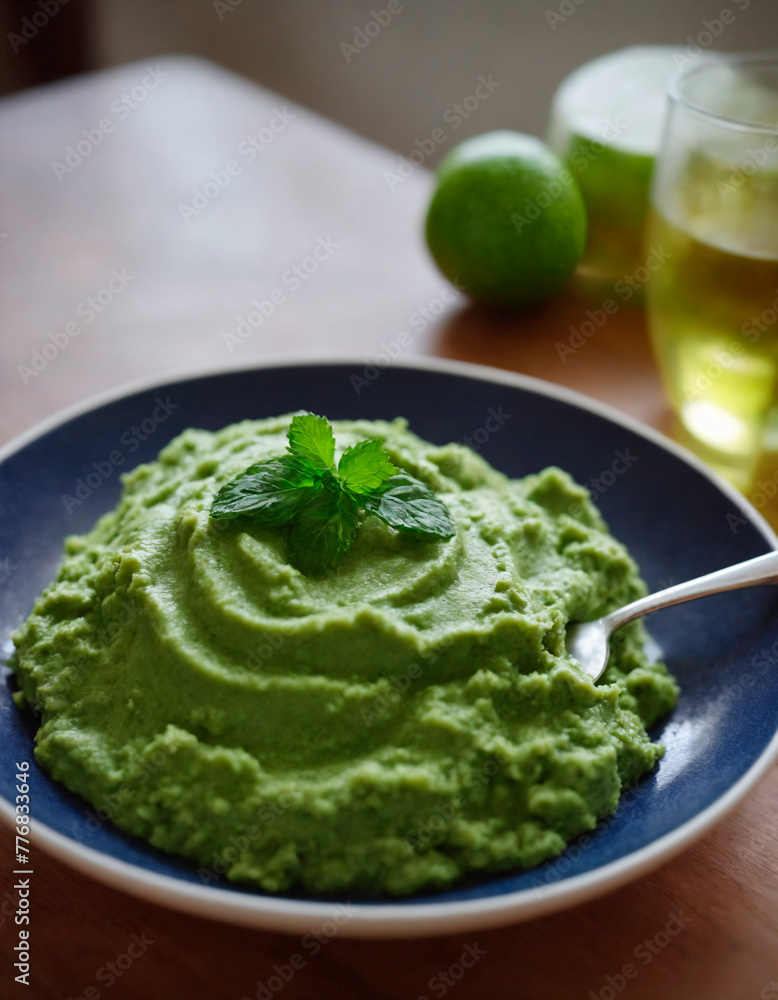A bowl of fresh green puree A bowl of fresh green puree