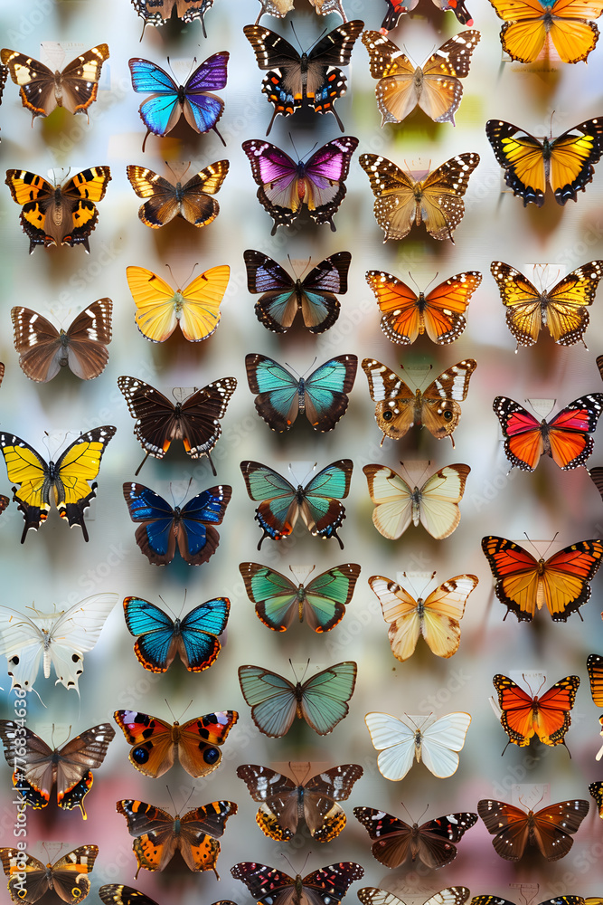 The Spectacular Display of Diverse Butterfly Species in a Detailed Lepidoptery Collection
