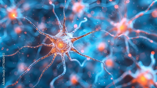 Close-up human brain illustration showing firing neurons activity