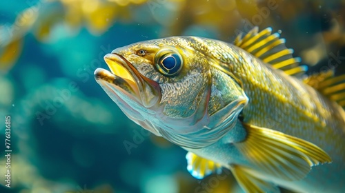 Close-up of fresh Snook fish, tropical waters background