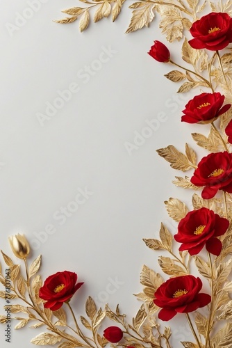 Red flowers invitation card, Beautiful border red flowers flame. 