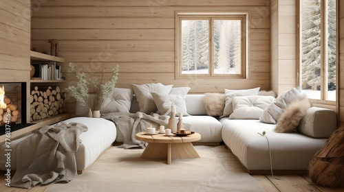 cozy log cabin interior © vectorwin