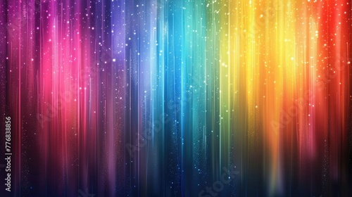 Vibrant rainbow-colored backdrop with sparkling light refractions, depicting a spectrum of colors in descending vertical lines, giving a sense of celebration and diversity.