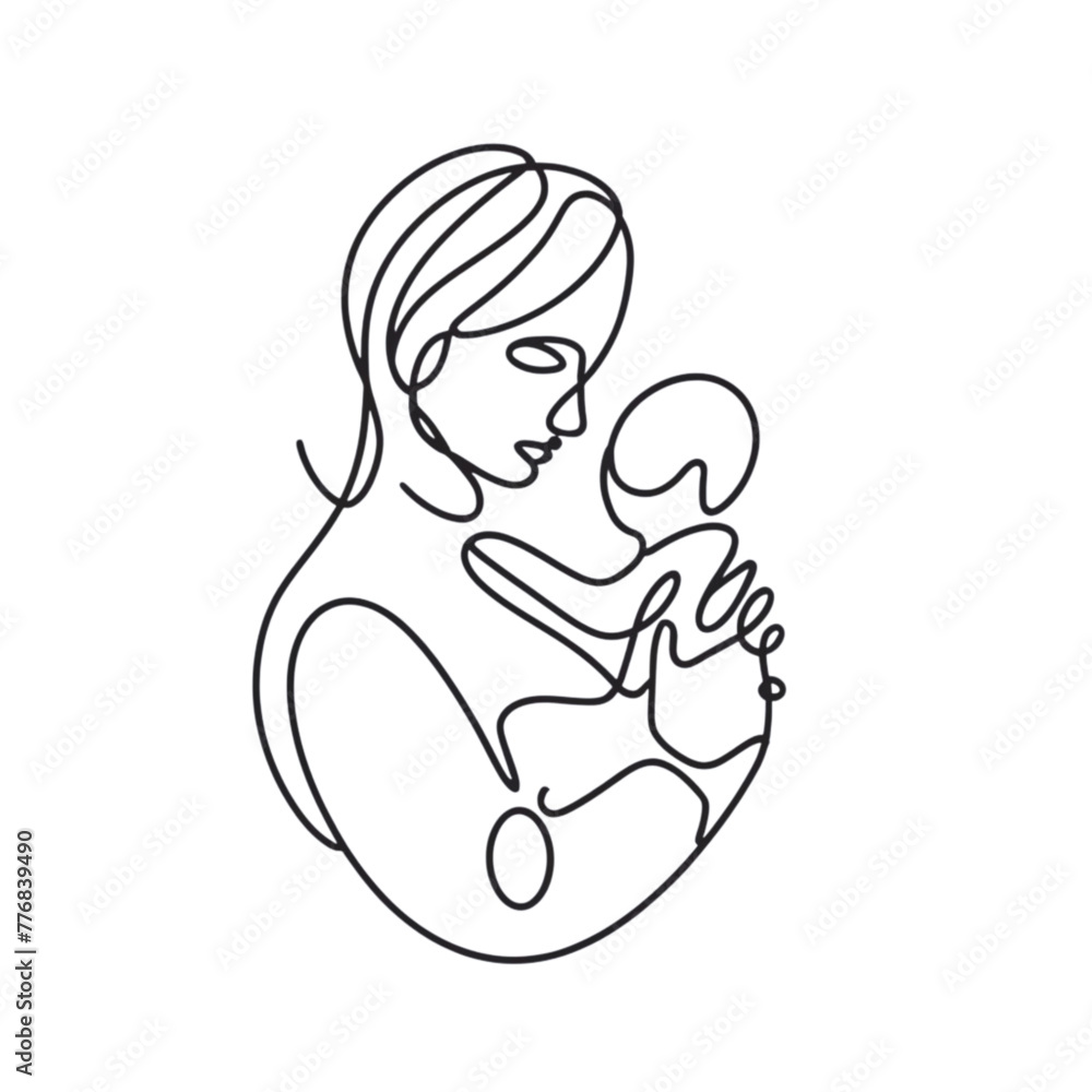 Mother and her baby doodling lines vector illustration Mother and her baby doodling lines vector illustration