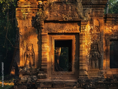 Vintage temple entrance in Cambodia's Angkor, showcasing ancient architecture and history photo