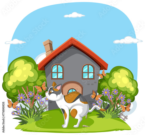 A playful cat enjoying a sunny day outside.