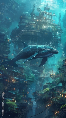 Whale watching from a futuristic underwater city