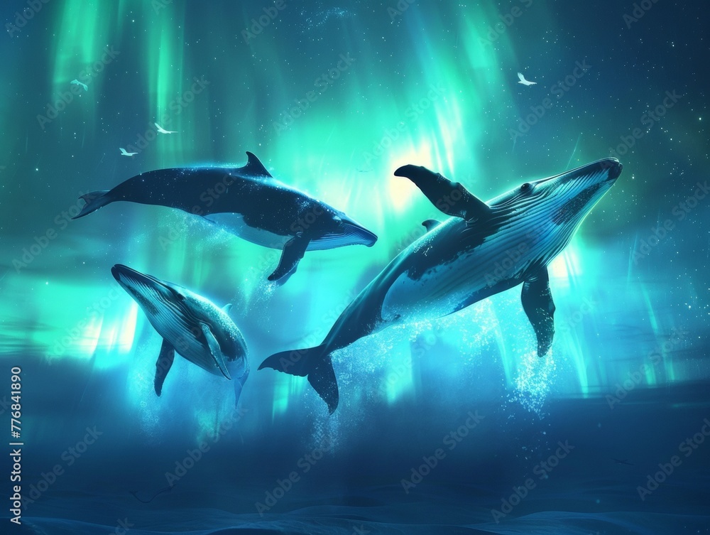 Whales dancing under the aurora borealis Whales dancing under the aurora borealis