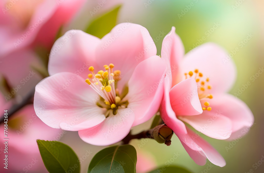 Illustration close-up of a quince flower in spring. Illustration close-up of a quince flower in spring.