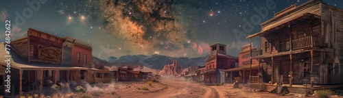 Wild West town under the Milky Way