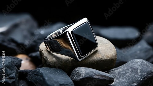 black mens silver ring photo