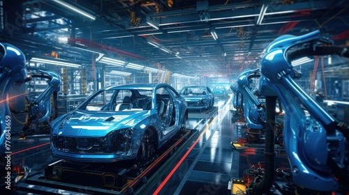 workers row car production © vectorwin