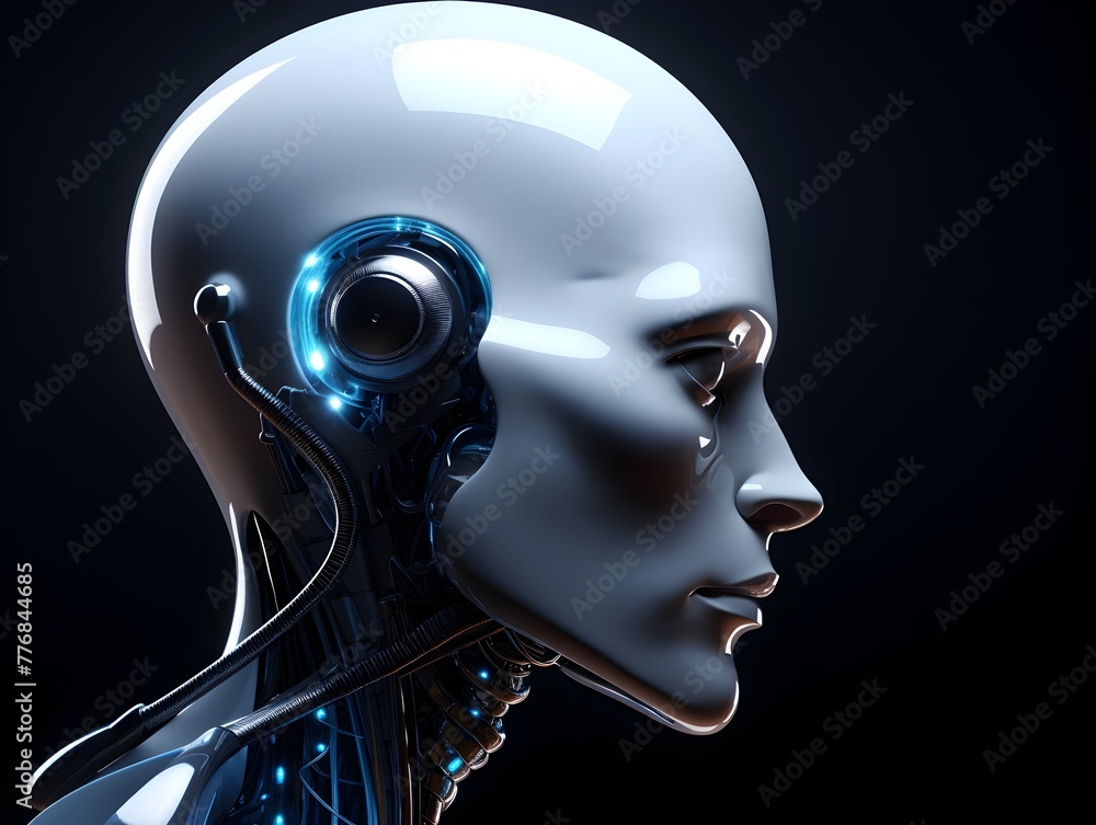 Futuristic Artificial Intelligence Humanoid Head with Advanced Digital Technology Futuristic Artificial Intelligence Humanoid Head with Advanced Digital Technology
