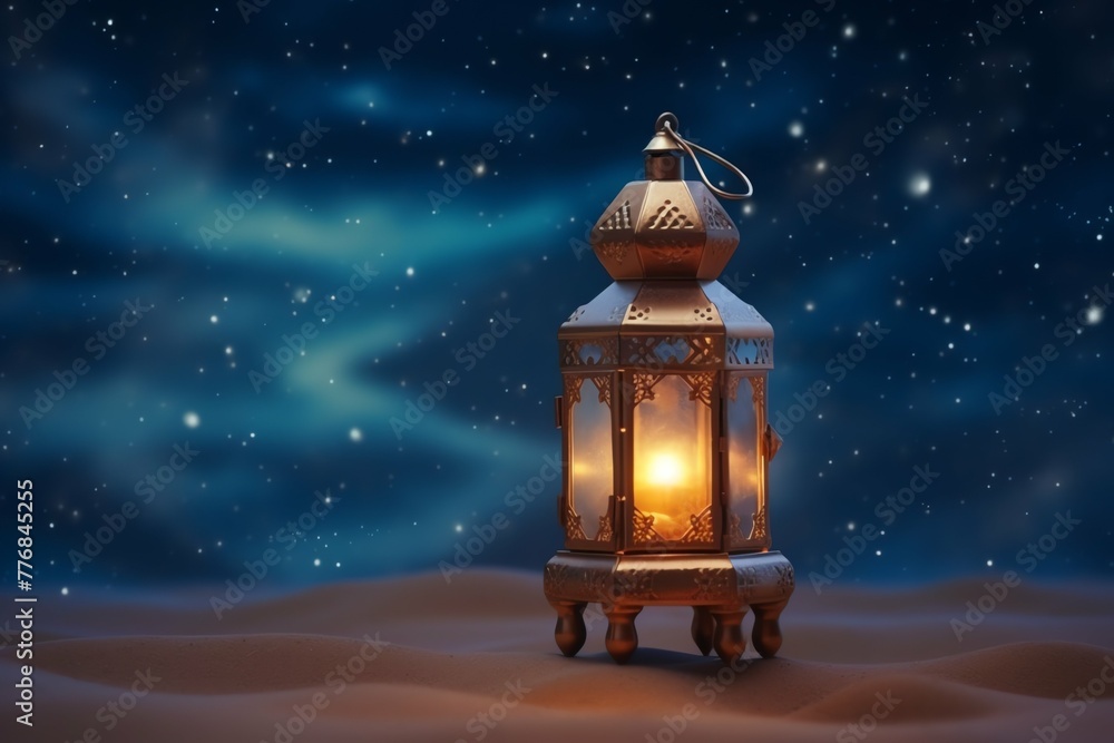 Fototapeta premium Eid mubarak and ramadan kareem greetings with islamic lantern and mosque. Eid al fitr background