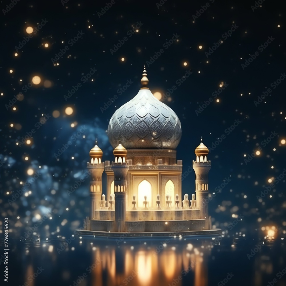 Eid mubarak and ramadan kareem greetings with islamic lantern and mosque. Eid al fitr background