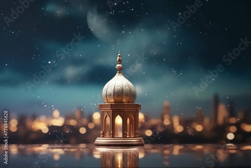 Eid mubarak and ramadan kareem greetings with islamic lantern and mosque. Eid al fitr background