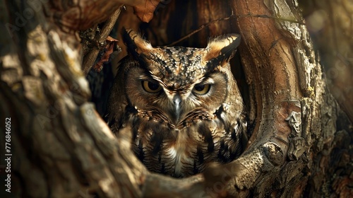 Portrait of Owl in a tree © tnihousestudio