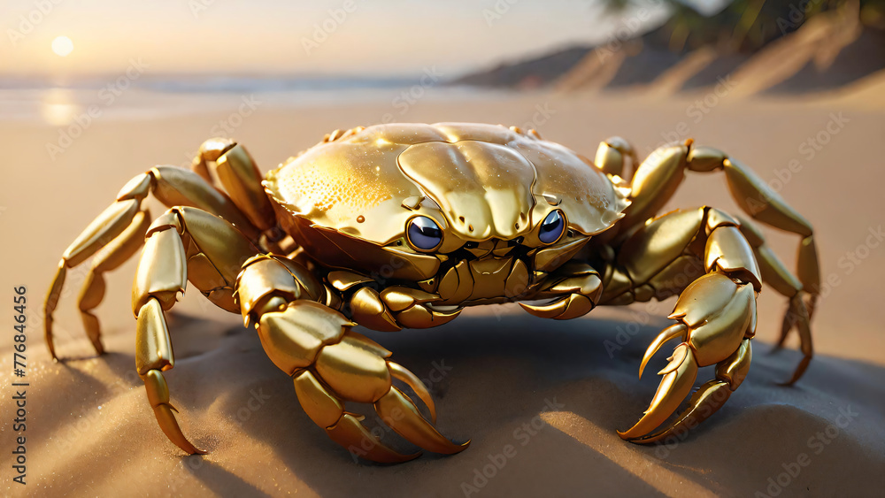 Golden color crab on the beach