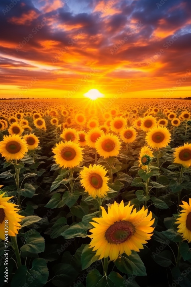Sunflowers on sunset background