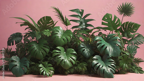 Tropical plants isolated on pink background