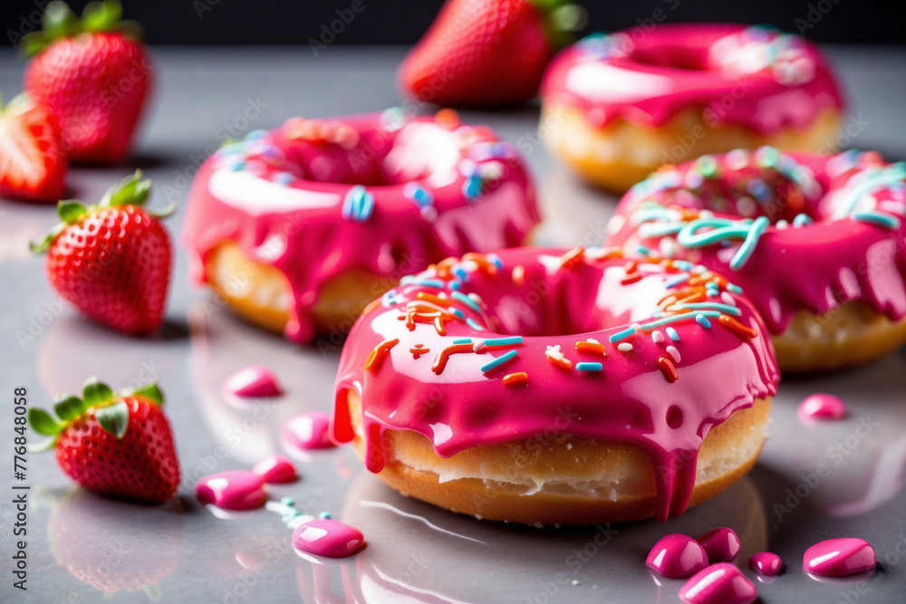 donuts with colorful glossy glaze and sprinkles donuts with colorful glossy glaze and sprinkles