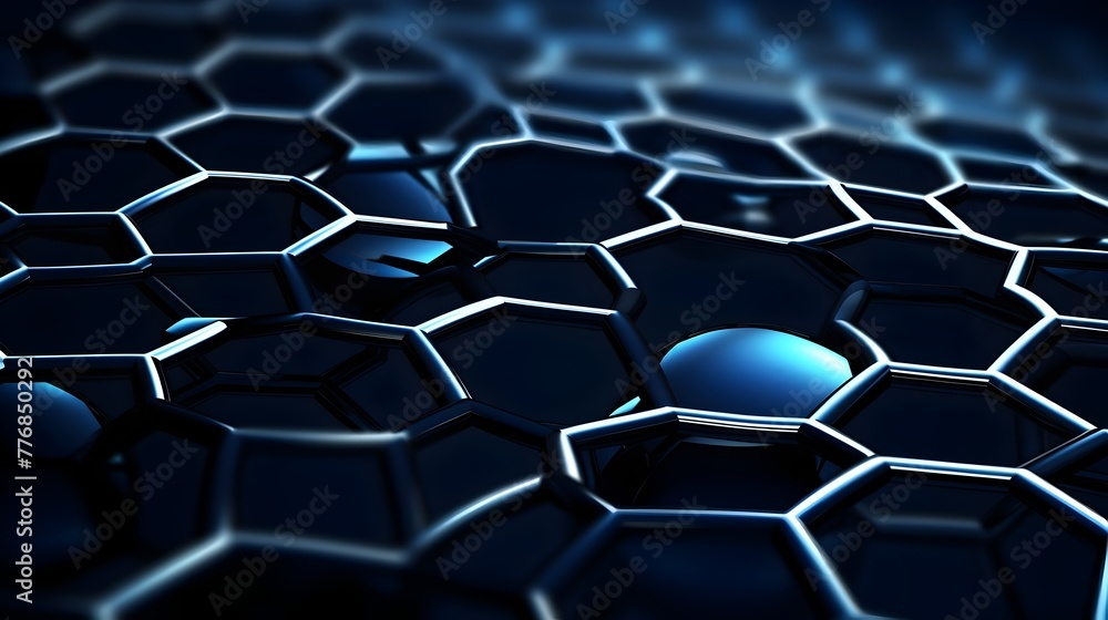 Naklejka premium Futuristic Graphene Molecular Lattice in Blue Tones Nanotechnology Abstract Background