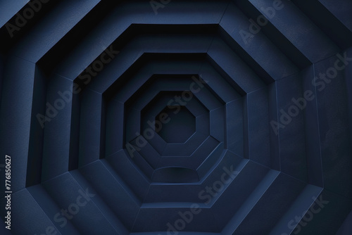 Elevate Your Project with a Hexagonal Dark Blue Navy Background Texture Placeholder: Radial Center Space 3D Illustration, 3D Rendering Backdrop