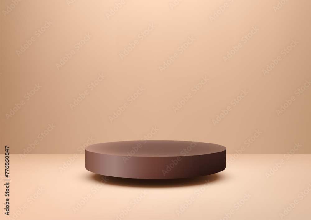 3D chocolate color podium cylinder minimal wall scene background, Minimal style 3D chocolate color podium cylinder minimal wall scene background, Minimal style