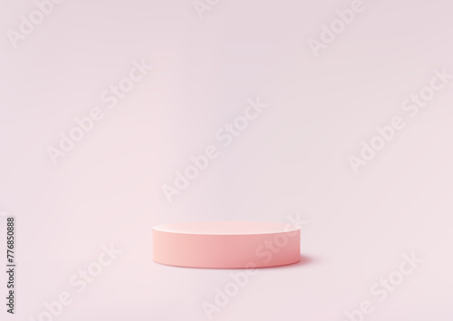 3D empty pastel pink podium on soft pink background, product display scene for product placement