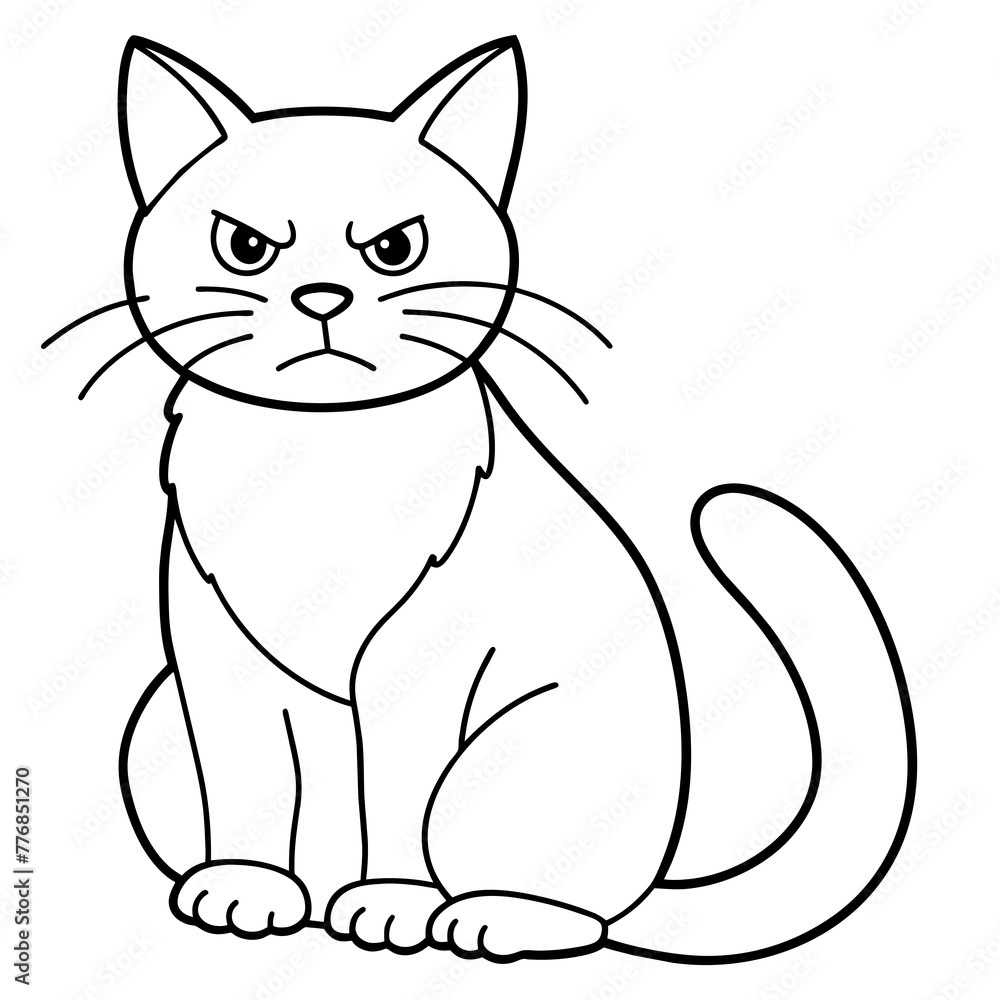 Angry Cat Sitting Vector Illustration