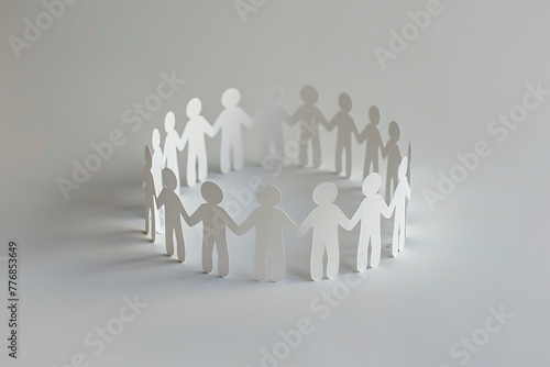 A circle of paper cutout figures creating a sense of unity and connection on a white background. 