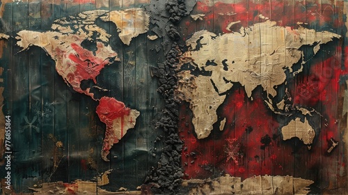 Unique world map on wooden background for your travel blog or article