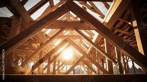 workers truss timber frame In photo