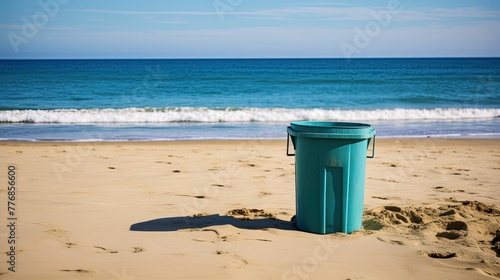 beach blue trash can