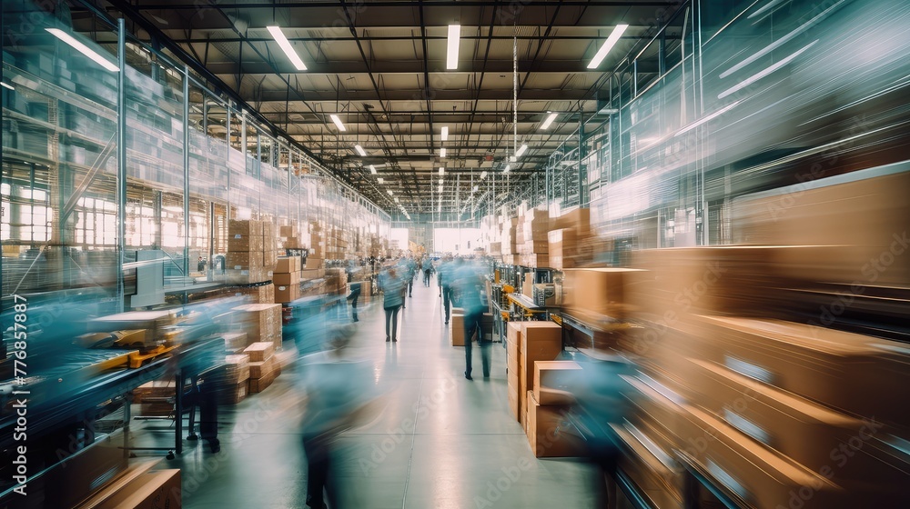 busy blurred interior warehouse