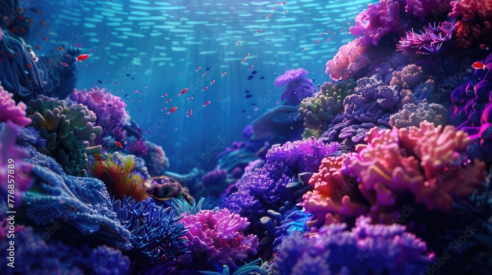 A vibrant coral reef teeming with life, showcasing the vibrant colors and intricate patterns of underwater creatures in their natural habitat.