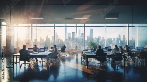 skyline blurred interior office