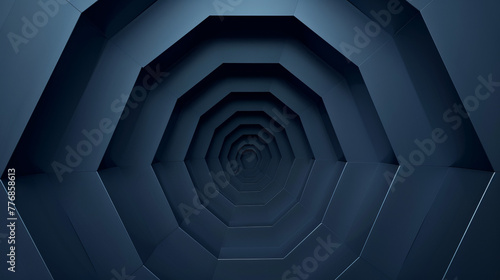 Hexagonal dark blue navy background texture placeholder, radial center space, 3d illustration, 3d rendering backdrop photo