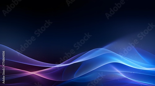 Blue abstract background with a dark sky, flowing lines of light in shades of purple and blue. The background is dark and starry, creating an atmosphere of mystery and depth. For PPT, Background