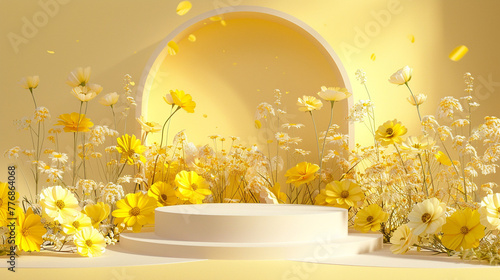 Podium decorated with yellow flowers