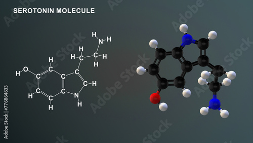 Serotonin molecule structure 3d illustration photo