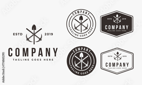Vintage hipster retro emblem Mining industrial logo set template on white background