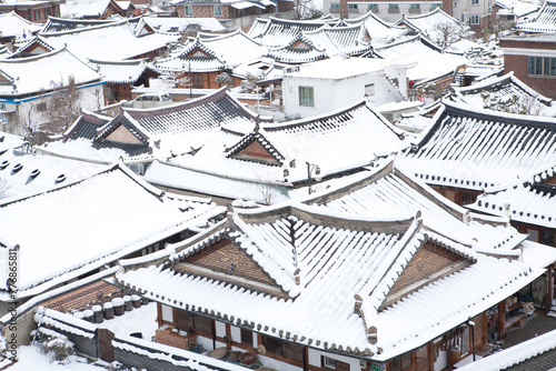Hanok Village Snow Scenery